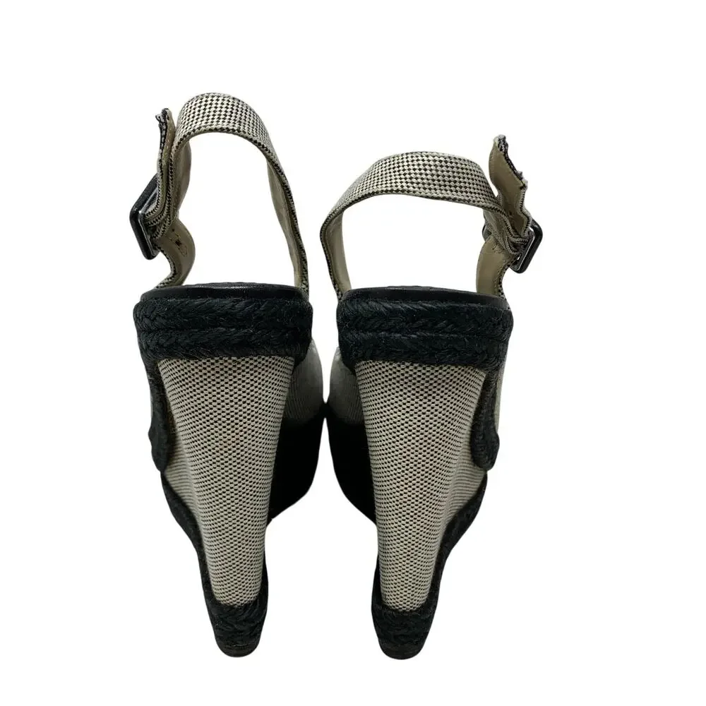 Christian Louboutin Peep Toe Espadrille Wedges Womens Apx Sz 37 US 7 Black White